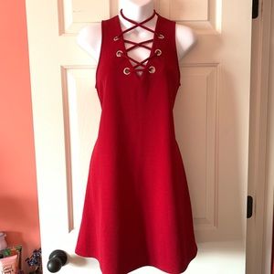 Red Criss Cross V-Neck Dress